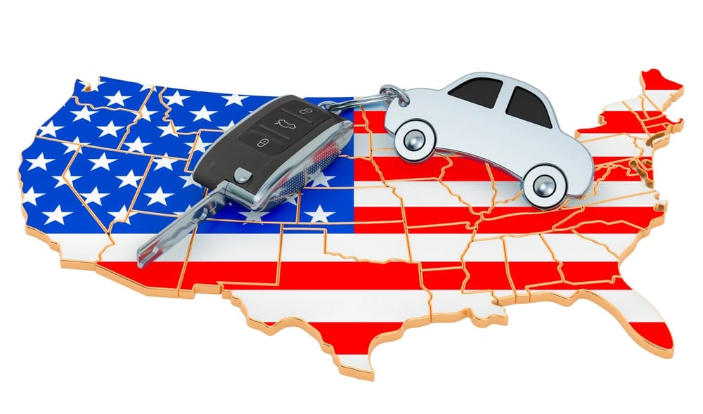 Image is of a United States map with a car key and vehicle icon, symbolizing how a DUI stay on your record can impact driving privileges across Florida and other states.
